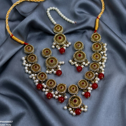 PNSH00057 ABD Round Antique Pearl Drop Necklace Set - PNSH