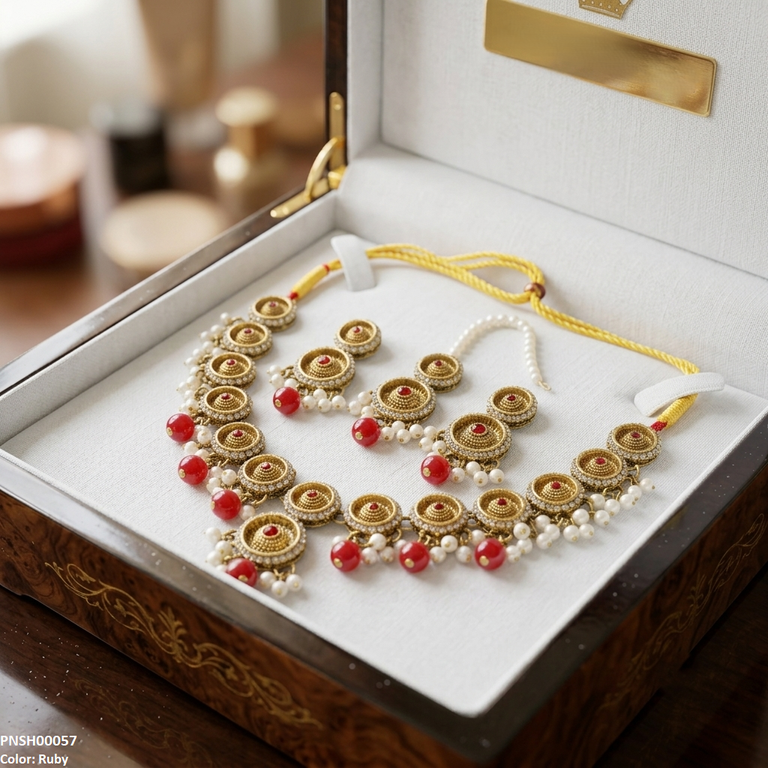PNSH00057 ABD Round Antique Pearl Drop Necklace Set - PNSH