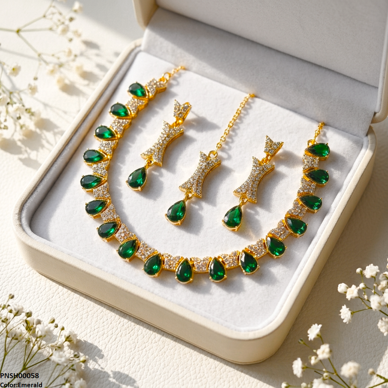PNSH00058 FRN Tear Stone Necklace Set - PNSH