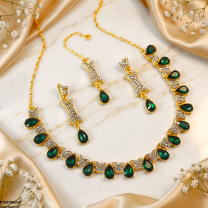 PNSH00058 FRN Tear Stone Necklace Set - PNSH