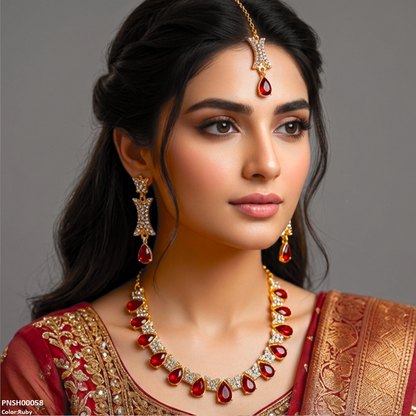 PNSH00058 FRN Tear Stone Necklace Set - PNSH