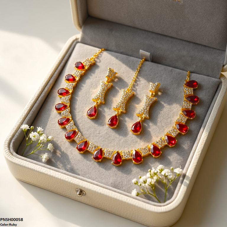PNSH00058 FRN Tear Stone Necklace Set - PNSH
