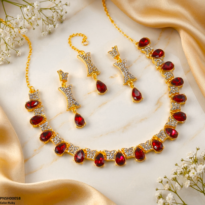 PNSH00058 FRN Tear Stone Necklace Set - PNSH