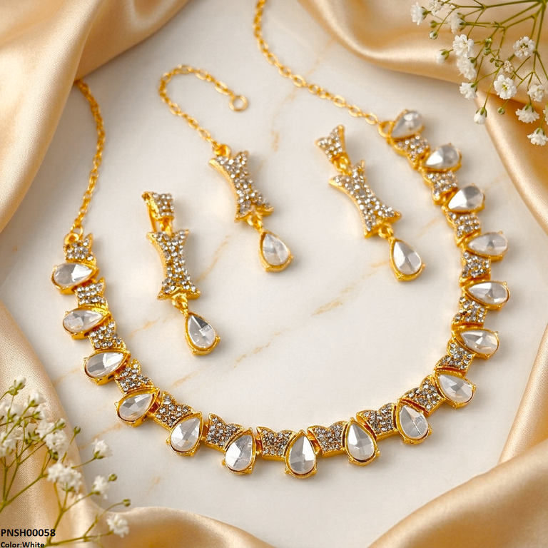 PNSH00058 FRN Tear Stone Necklace Set - PNSH