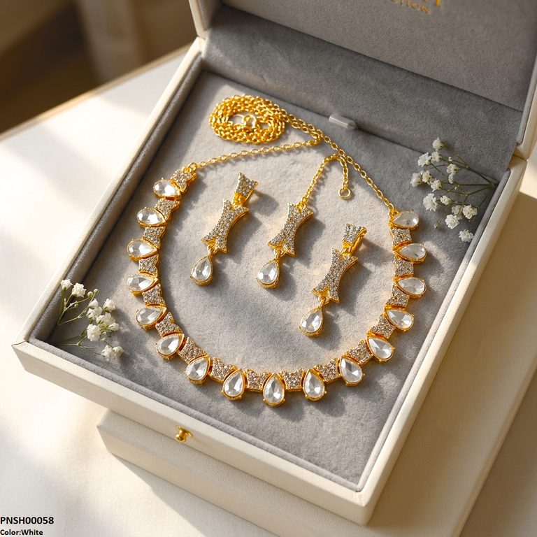 PNSH00058 FRN Tear Stone Necklace Set - PNSH