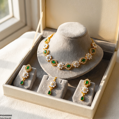 PNSH00060 FRN Floral Flower Necklace Set - PNSH