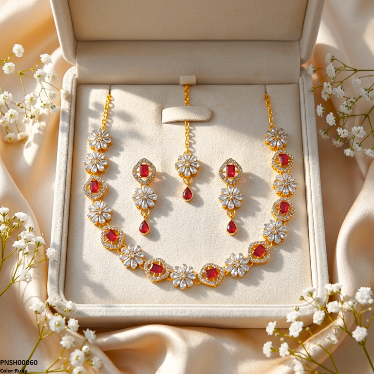 PNSH00060 FRN Floral Flower Necklace Set - PNSH