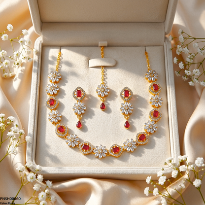 PNSH00060 FRN Floral Flower Necklace Set - PNSH
