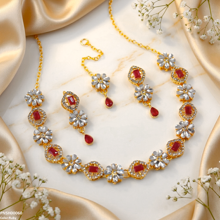 PNSH00060 FRN Floral Flower Necklace Set - PNSH