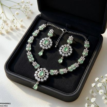PNSH00061 ABD Flora Crystal Necklace Set - PNSH