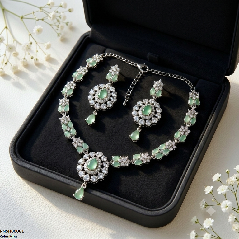 PNSH00061 ABD Flora Crystal Necklace Set - PNSH