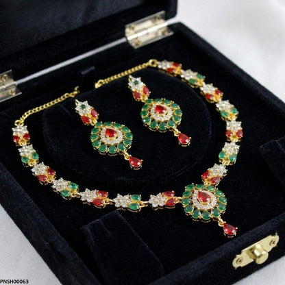 PNSH00063 ABD Multi Stone Tear Drop Necklace Set - PNSH