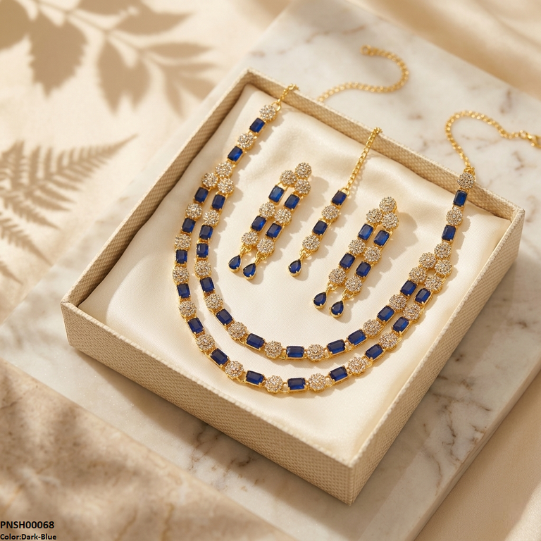 PNSH00068  FRN Rectangle/Double Layer Necklace Set - PNSH