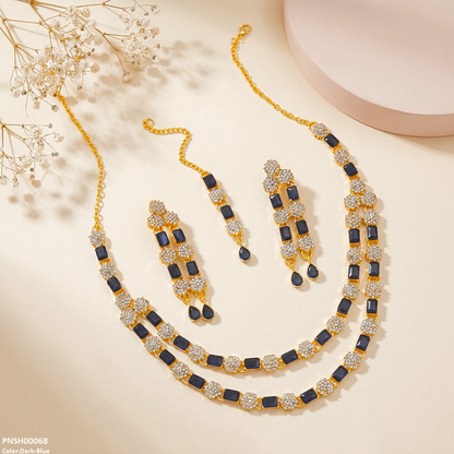PNSH00068  FRN Rectangle/Double Layer Necklace Set - PNSH