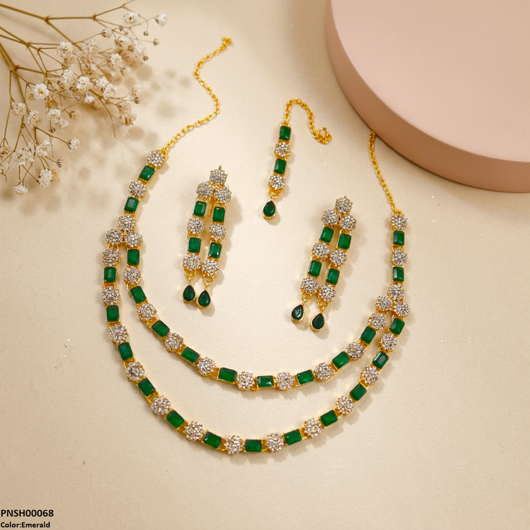 PNSH00068  FRN Rectangle/Double Layer Necklace Set - PNSH