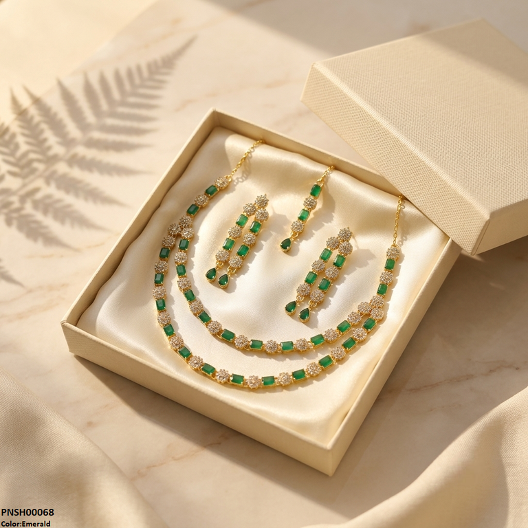PNSH00068  FRN Rectangle/Double Layer Necklace Set - PNSH