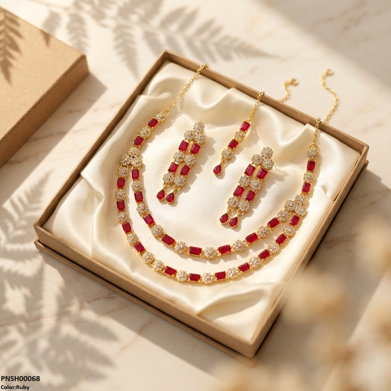 PNSH00068  FRN Rectangle/Double Layer Necklace Set - PNSH