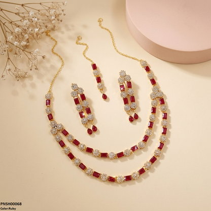 PNSH00068  FRN Rectangle/Double Layer Necklace Set - PNSH