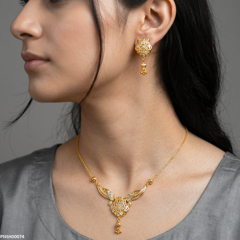 PNSH00074 FRN  Round Drop Necklace Set - PNSH