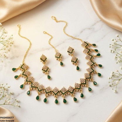 PNSH00077 FRN Double Tear Drop  Necklace Set - PNSH