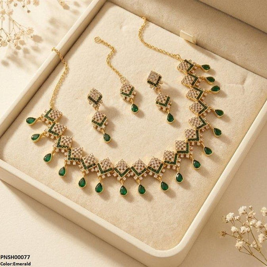PNSH00077 FRN Double Tear Drop  Necklace Set - PNSH