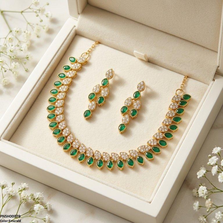 PNSH00079 FRN Tear Leaf Necklace Set - PNSH