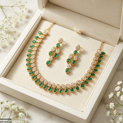 PNSH00079 FRN Tear Leaf Necklace Set - PNSH