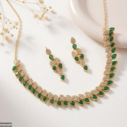 PNSH00079 FRN Tear Leaf Necklace Set - PNSH