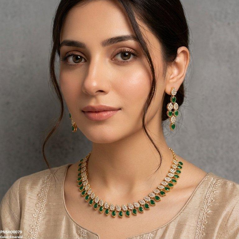 PNSH00079 FRN Tear Leaf Necklace Set - PNSH
