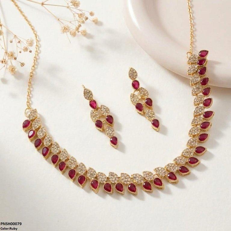PNSH00079 FRN Tear Leaf Necklace Set - PNSH