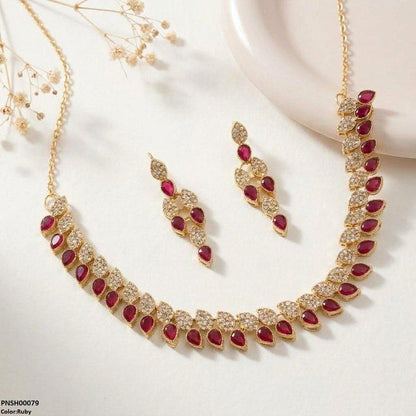 PNSH00079 FRN Tear Leaf Necklace Set - PNSH