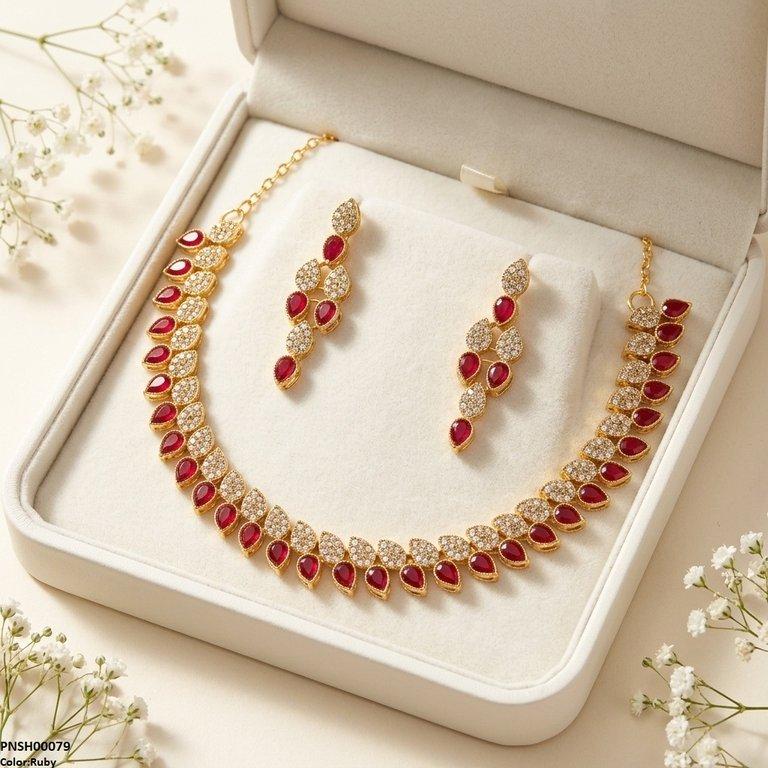 PNSH00079 FRN Tear Leaf Necklace Set - PNSH