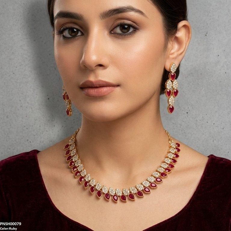 PNSH00079 FRN Tear Leaf Necklace Set - PNSH