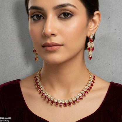 PNSH00079 FRN Tear Leaf Necklace Set - PNSH