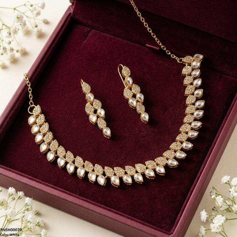 PNSH00079 FRN Tear Leaf Necklace Set - PNSH
