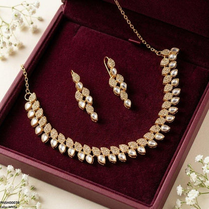 PNSH00079 FRN Tear Leaf Necklace Set - PNSH