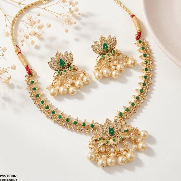 PNSH00082 SDQ Tear/Flower Pearl Drop Necklace Set