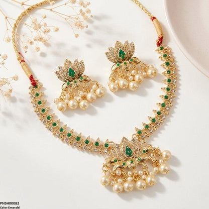 PNSH00082 SDQ Tear/Flower Pearl Drop Necklace Set