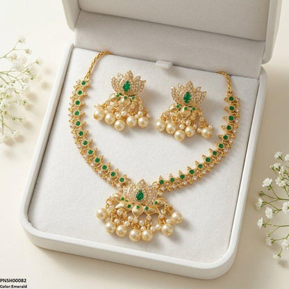 PNSH00082 SDQ Tear/Flower Pearl Drop Necklace Set