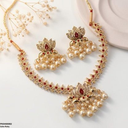 PNSH00082 SDQ Tear/Flower Pearl Drop Necklace Set
