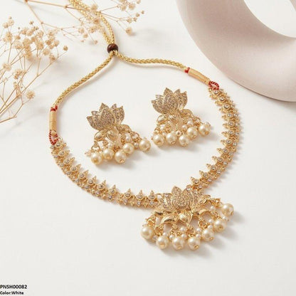 PNSH00082 SDQ Tear/Flower Pearl Drop Necklace Set