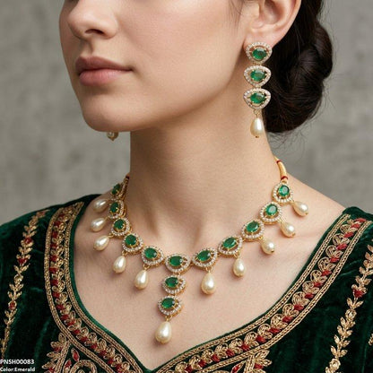 PNSH00083 SDQ Oval Pearl Necklace Set - PCKH
