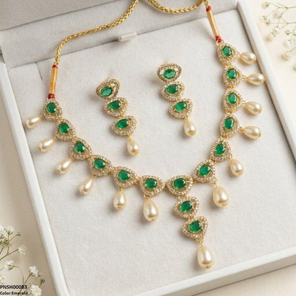 PNSH00083 SDQ Oval Pearl Necklace Set - PCKH