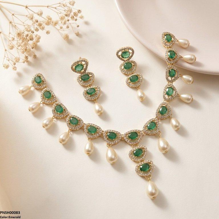 PNSH00083 SDQ Oval Pearl Necklace Set - PCKH