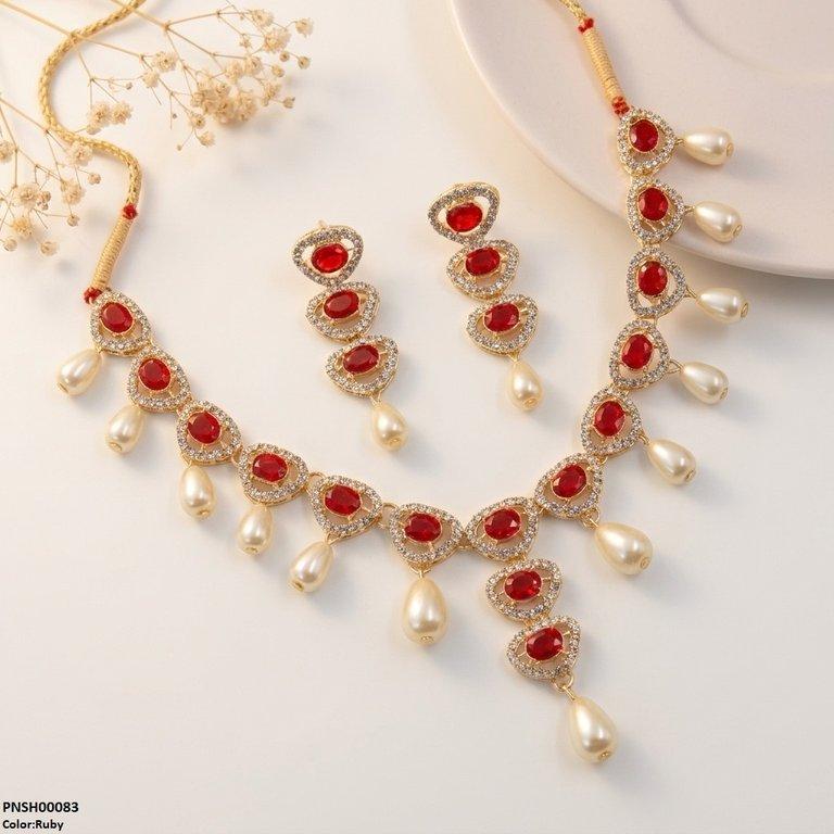 PNSH00083 SDQ Oval Pearl Necklace Set - PCKH