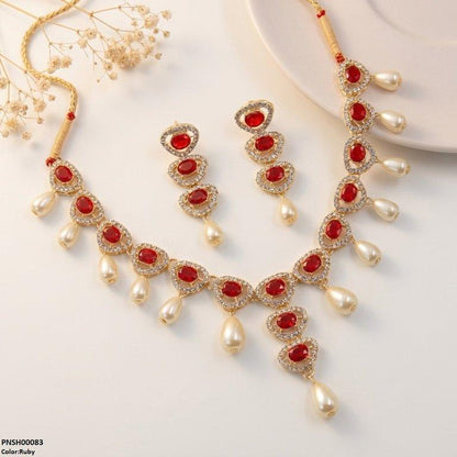 PNSH00083 SDQ Oval Pearl Necklace Set - PCKH