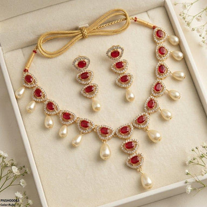 PNSH00083 SDQ Oval Pearl Necklace Set - PCKH