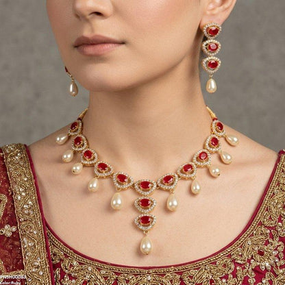 PNSH00083 SDQ Oval Pearl Necklace Set - PCKH