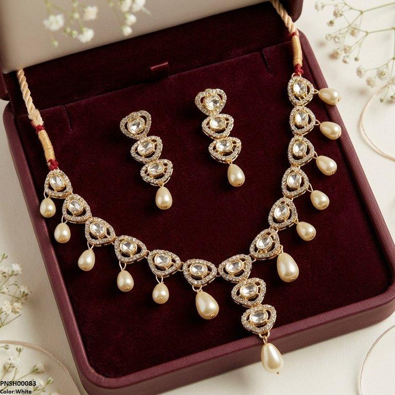 PNSH00083 SDQ Oval Pearl Necklace Set - PCKH