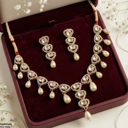PNSH00083 SDQ Oval Pearl Necklace Set - PCKH